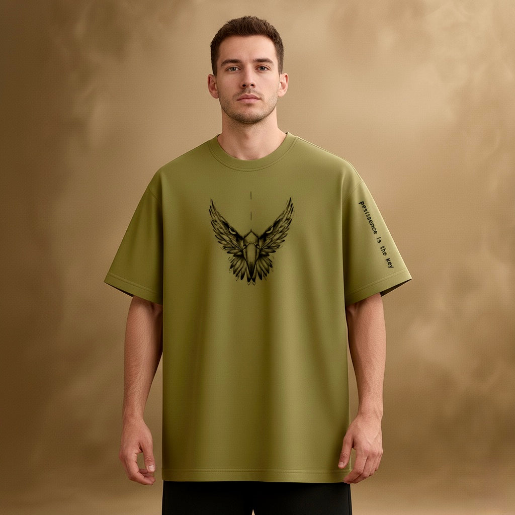 "Persistence is the Key" Minimalist Eagle Graphic Oversized T-Shirt